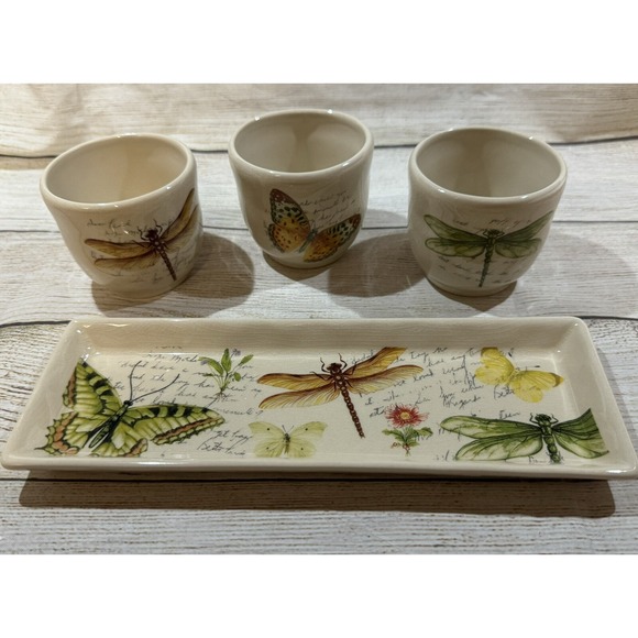 Yankee Candle Ceramic Crackle Tray Votives Butterflies Dragonflies 9.25 x 3.25 1 - Picture 3 of 4